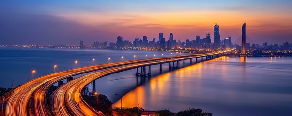 Breathtaking view of the Bandra-Worli Sea Link in Mumbai, with the Arabian Sea glistening under the evening sun