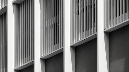 The image is a black and white photo of a building with a lot of windows