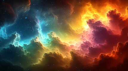 Fototapeta premium Vibrant cosmic clouds illuminated by colorful hues, creating a stunning visual of the universe's beauty and mystery.