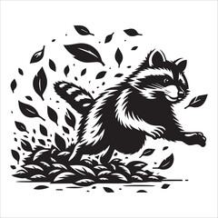 Raccoon Vector Illustration in black and white - Raccoon Clipart design