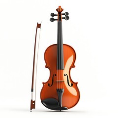 Fototapeta premium A violin and bow, isolated on a white background, evoking the beauty of music and craftsmanship.