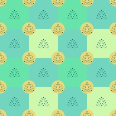 Seamless abstract new year pattern. Green, yellow,  blue colors. Illustration. Christmas tree. Abstract pine tree.  Designed for textile fabrics, wrapping paper, background, wallpaper, cover.