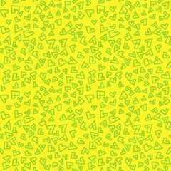 Seamless abstract pattern with blue hearts. Yellow background. Illustration. For Valentine's Day. Designed for textile fabrics, wrapping paper, background, wallpaper, cover.