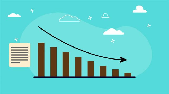 Business decline chart with arrows, business notes, profit decline symbol, video file.	
