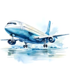 Naklejka premium Airplane in Flight Over a Reflective Surface.