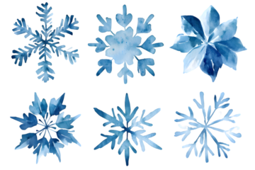Snowflakes watercolor collection isolated on transparent background