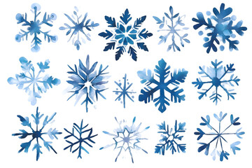 Snowflakes watercolor collection isolated on transparent background