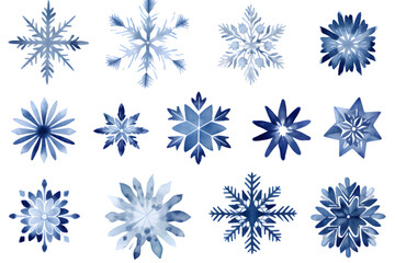 Snowflakes watercolor collection isolated on transparent background