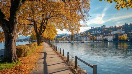 Stroll by Zurich lake in fall