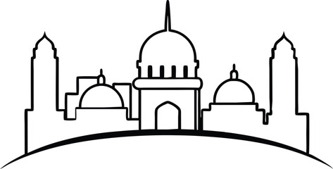 Muslim cityscape black monochrome silhouette background  