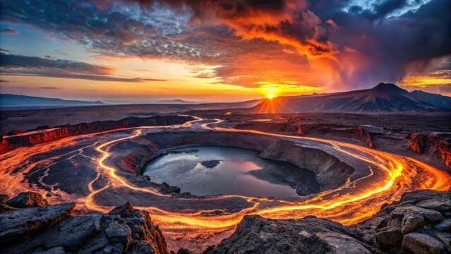 Afar Ertale's stunning dusk reveals a mesmerizing lava lake surrounded by unique geological formations, creating an otherworldly landscape that captivates all who witness it.