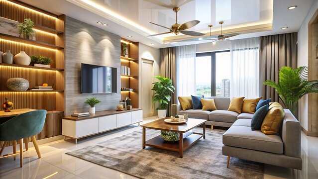 Discover a chic 1 BHK flat, showcasing modern interiors and stylish decor, perfectly blending comfort and contemporary