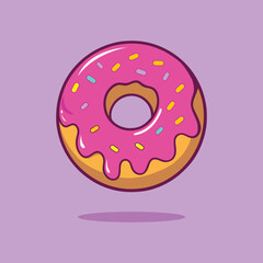 Flying Doughnut Melted Cartoon Icon Illustration. Isolated Flat Cartoon Style.