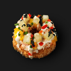 Traditional Asian dish, sushi rolls, close-up, dark background