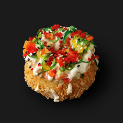 Traditional Asian dish, sushi rolls, close-up, dark background