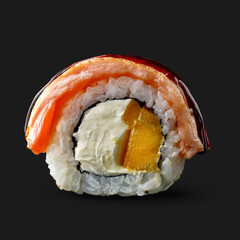 Traditional Asian dish, sushi rolls, close-up, dark background