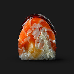 Traditional Asian dish, sushi rolls, close-up, dark background