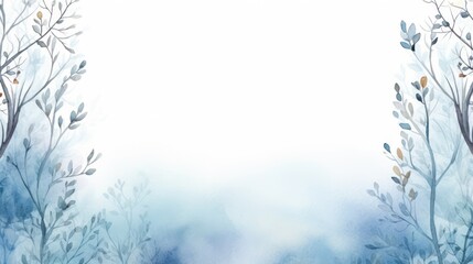 Obraz premium Elegant Watercolor Floral Frame with Blue Leaves and Branches. Serene Nature Themed Background
