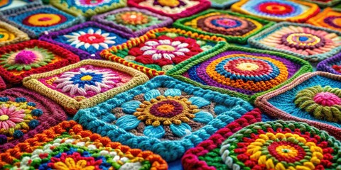 Bright crochet textures come alive in artistic designs, celebrating handmade creations that weave together color and creativity, resulting in stunning, eye-catching masterpieces.