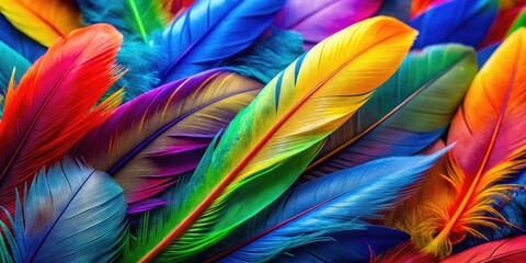Obraz premium Colorful feathers with unique textures bring life to nature and artistic photography projects, offering endless inspiration for your creative expressions and visual storytelling.