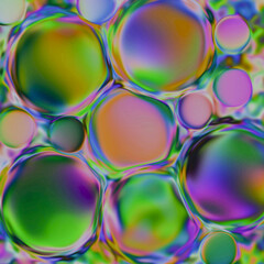 Vibrant orange neon bubbles create a stunning abstract design with bright, multi-colored gradient transitions.