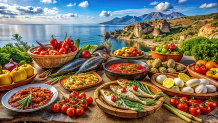 Fototapeta premium Discover authentic Sardinian cuisine through traditional dishes made with fresh ingredients, highlighting the island's unique local flavors and rich gastronomic heritage.