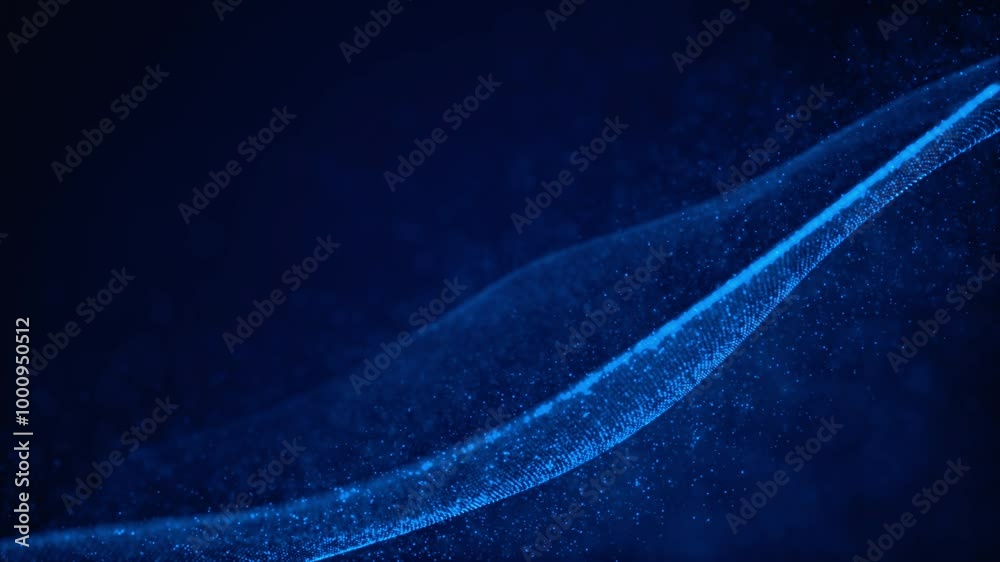Poster Abstract digital wave pattern with blue particles and grid lines, creating a futuristic and technological background design. Animation 4k, 3d rendering