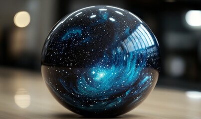 A blue and black galaxy patterned sphere.