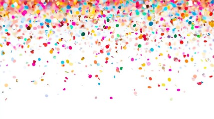 Colorful confetti falling against a white background.