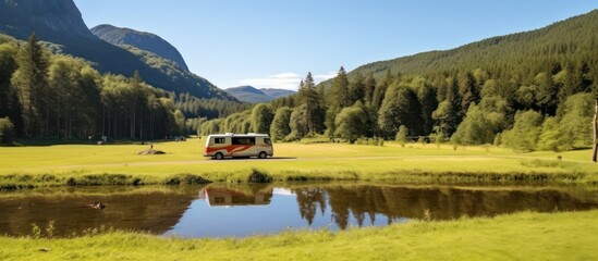 Fototapeta premium Motorhome Parked in a Peaceful Meadow Landscape