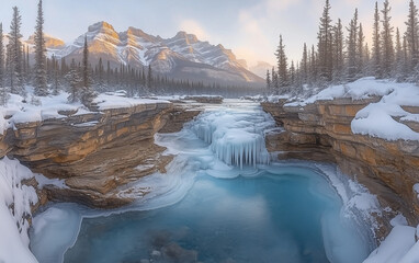 winter sunset in the mountains