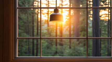 Sequoia National Park, giant sequoia trees, sunlight filtering through branches, serene forest, viewed through a treehouse window