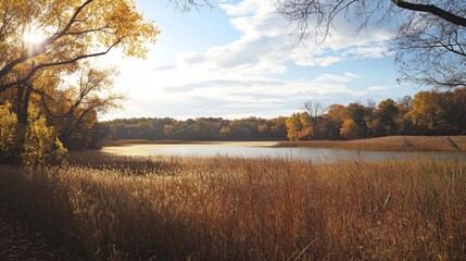 Michigan lake field in Illinois park