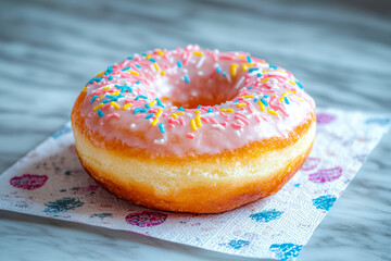Freshly Baked Donut Covered With Icing On A Napkin On The Table For A Morning Snack Created With Artificial Intelligence