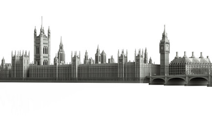 Fototapeta premium London UK city skyline grayscale ambient occlusion on black background 