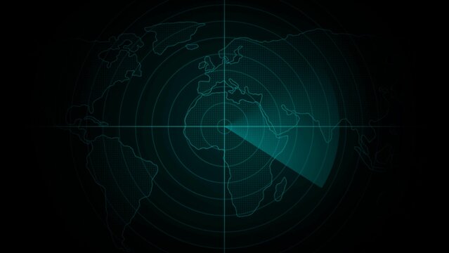 World map radar screen. Radar display showing enemy position. Navigation radar display.