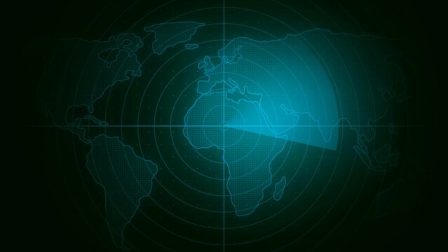 World map radar screen. Radar display showing enemy position. Navigation radar display.