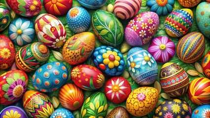 Fototapeta premium Lively Easter egg patterns create vibrant desktop wallpapers, embodying the spirit of spring and renewal with bright designs that uplift and inspire creativity.