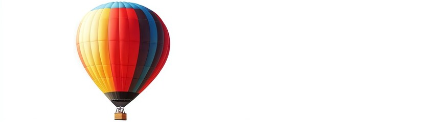 Colorful hot air balloon floating on a white background, minimalist design isolate white background