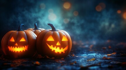 Fototapeta premium halloween pumpkins in the dark. 