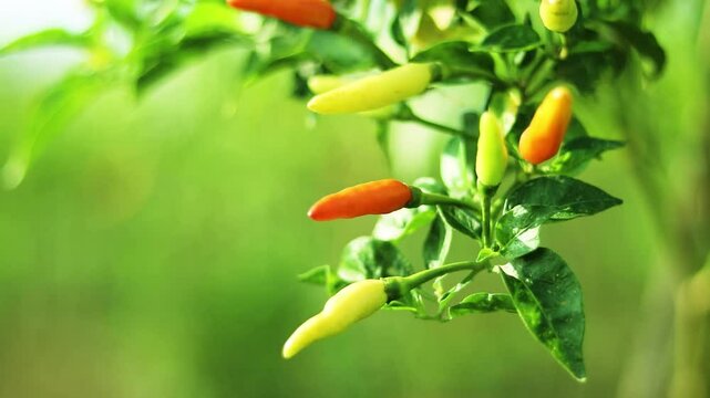 Cayenne pepper or also known as cabai rawit in Indonesia. close up view of Cayenne pepper in the garden