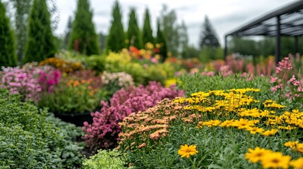 Obraz premium A vibrant display of colorful flowers in a garden nursery.
