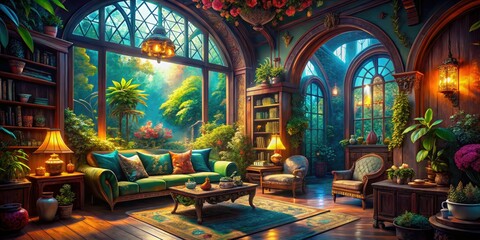 Obraz premium Transform fantasy-themed spaces into cozy sanctuaries with warm colors, soft textures, enchanting lighting, and whimsical decor that invites imagination and comfort into every corner.