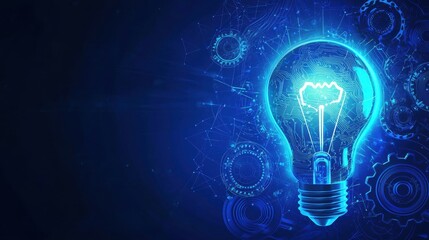 A glowing light bulb symbolizing innovation and creativity against contrasting blue and dark backgrounds