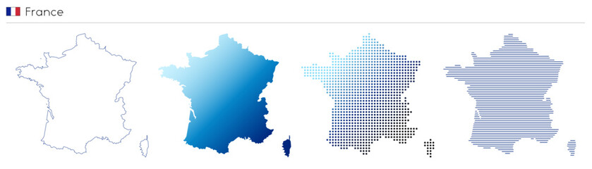 France - outline, gradient, dotted and lines geometrical country shape - vector illustration