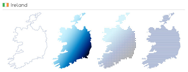 Obraz premium Ireland - outline, gradient, dotted and lines geometrical country shape - vector illustration