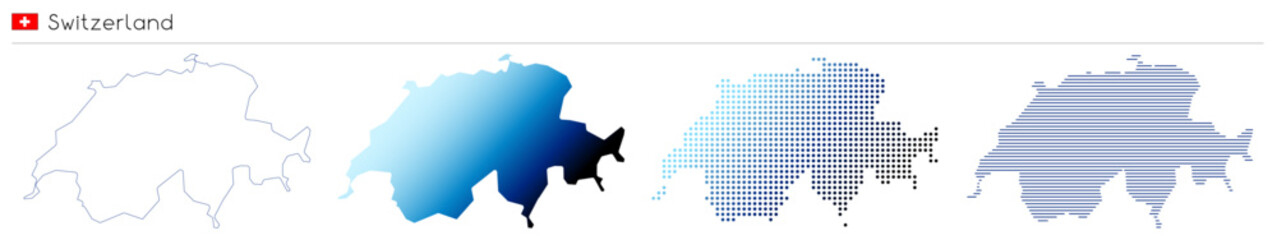 Obraz premium Switzerland - outline, gradient, dotted and lines geometrical country shape - vector illustration