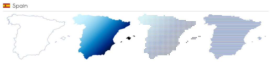 Spain - outline, gradient, dotted and lines geometrical country shape - vector illustration