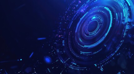 Smooth gradient blue background showcasing glowing lines and abstract shapes, with a gear prominently placed for a tech-inspired design.