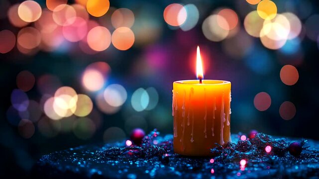 Candle Animation with Bokeh Lights | Peaceful Ambience. 30 seconds loop.